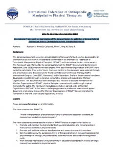 International Framework for Examination of the Cervical Region for potential of Cervical Arterial  Dysfunction prior to Orthopaedic Manual Therapy Intervention