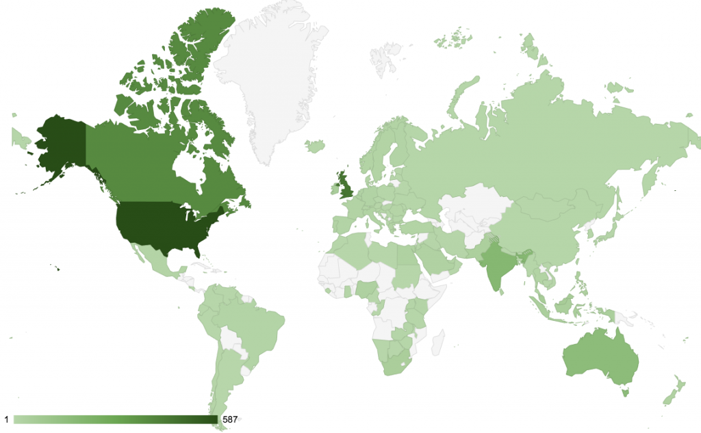 Physiopedia users by location