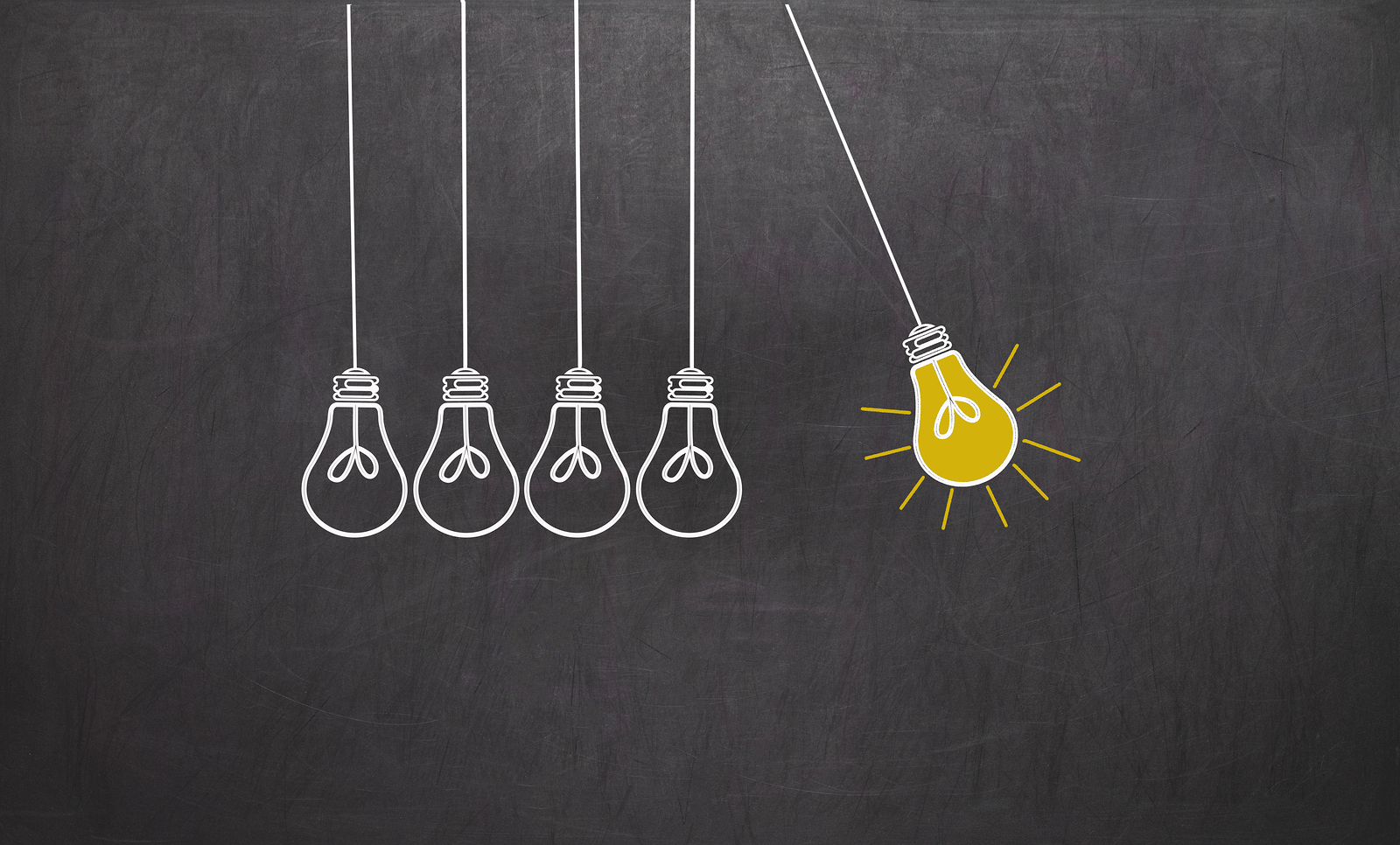 Great Idea. Creativity Concept with light bulbs on chalkboard background