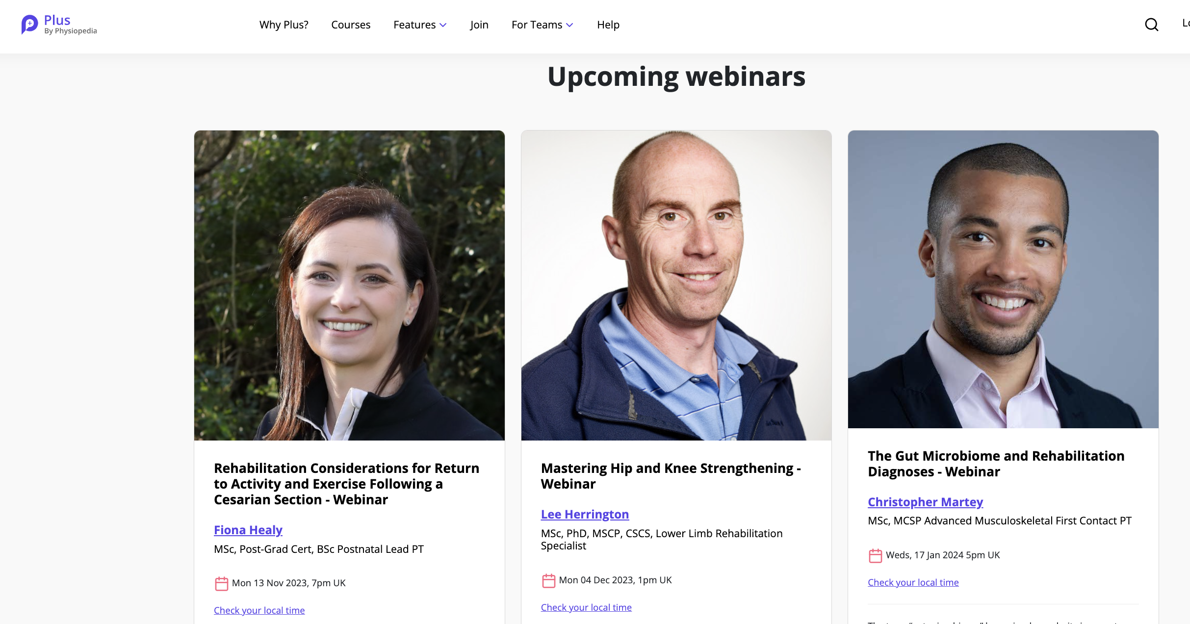 Physiopedia Plus webinar calendar
