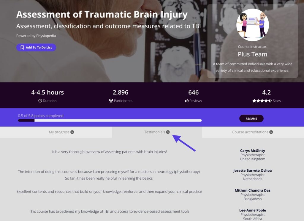 Physiopedia Plus online learning testimonial