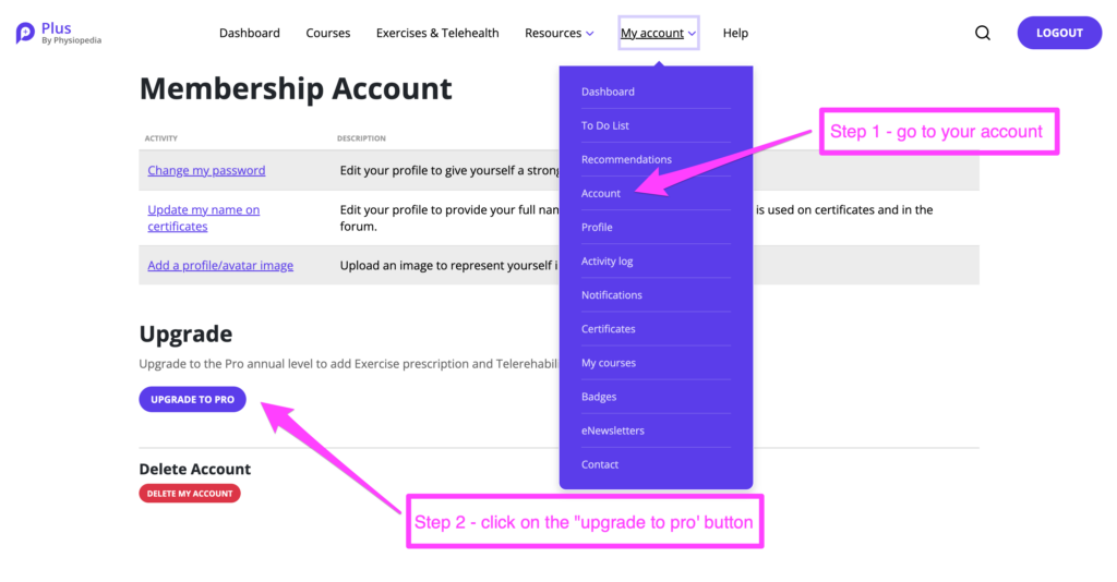 Upgrade your Physiopedia plus account form FULL to PRO
