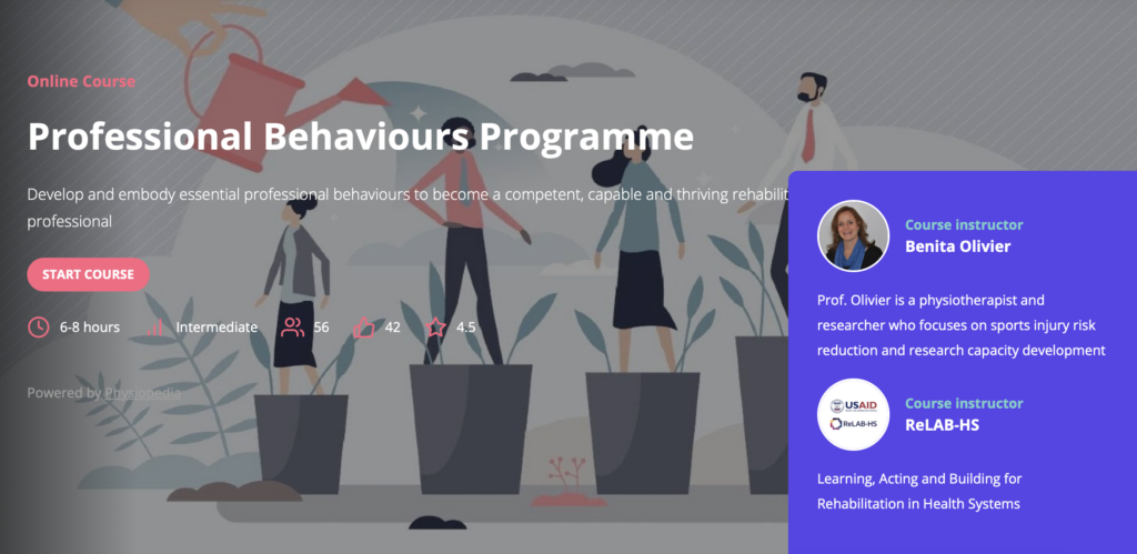 Physiopedia plus online learning professional behaviours course 